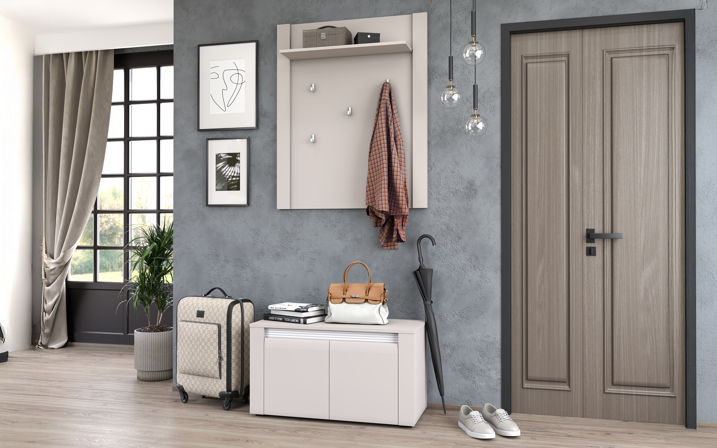 Hall Tree Varis S, cashmere + white  1